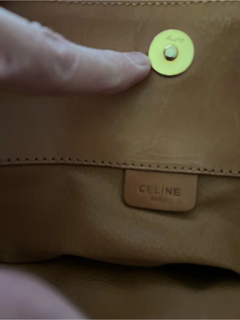 Celine Brown Patterned Clutch with Tan Trim